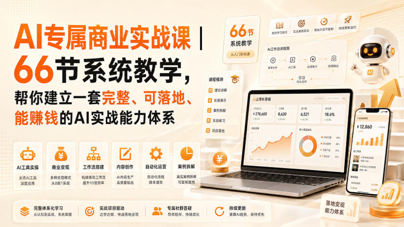 AI专属商业实战课|66节系统教学,帮你建立一套完整、可落地、能賺钱的AI实战能力体系 20260821050617-6a87dcc99d892.jpg