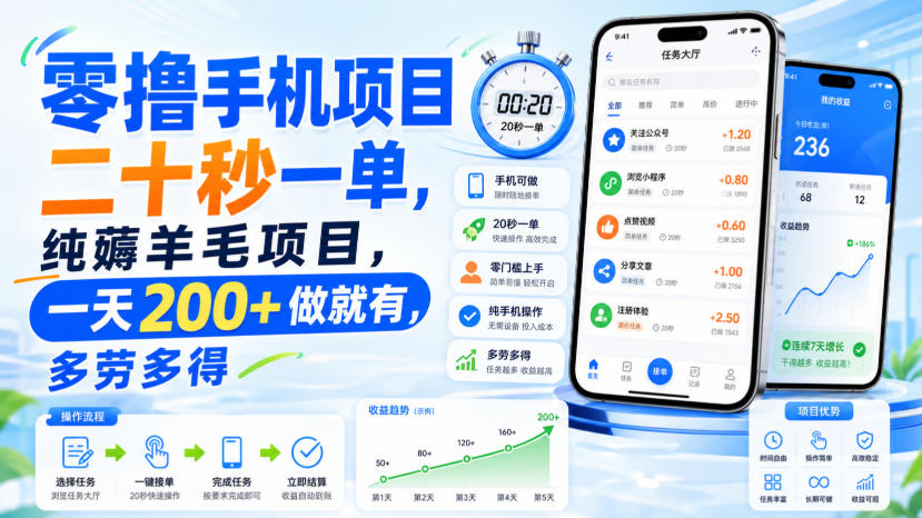 零撸手机项目,二十秒一单,纯薅羊毛项目,一天200+做就有,多劳多得 20260821050627-6a87dcd3264f6.jpg
