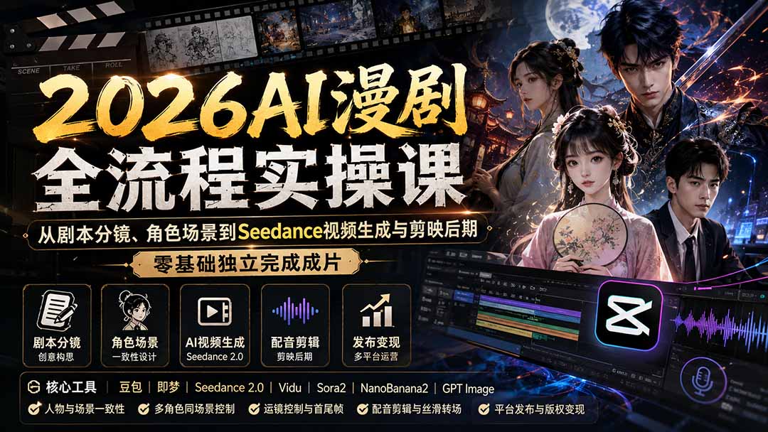 (20042期)2026AI漫剧全流程实操课:从剧本分镜、角色场景到Seedance视频生成与剪映后期,零基础独立完成成片 20260824070143-6a8bec57bf2c2.jpg