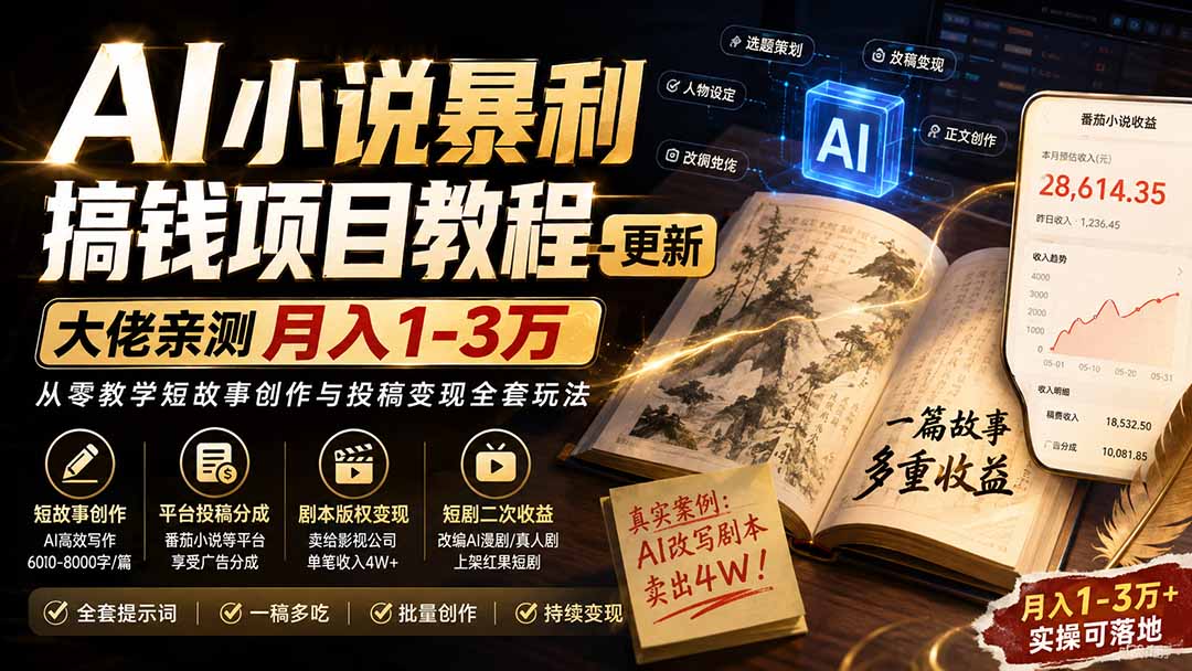 (20044期)AI小说暴利搞钱项目教程-更新,大佬亲测月入1-3万,从零教学短故事创作与投稿变现全套玩法 20260824070152-6a8bec60c4d3a.jpg