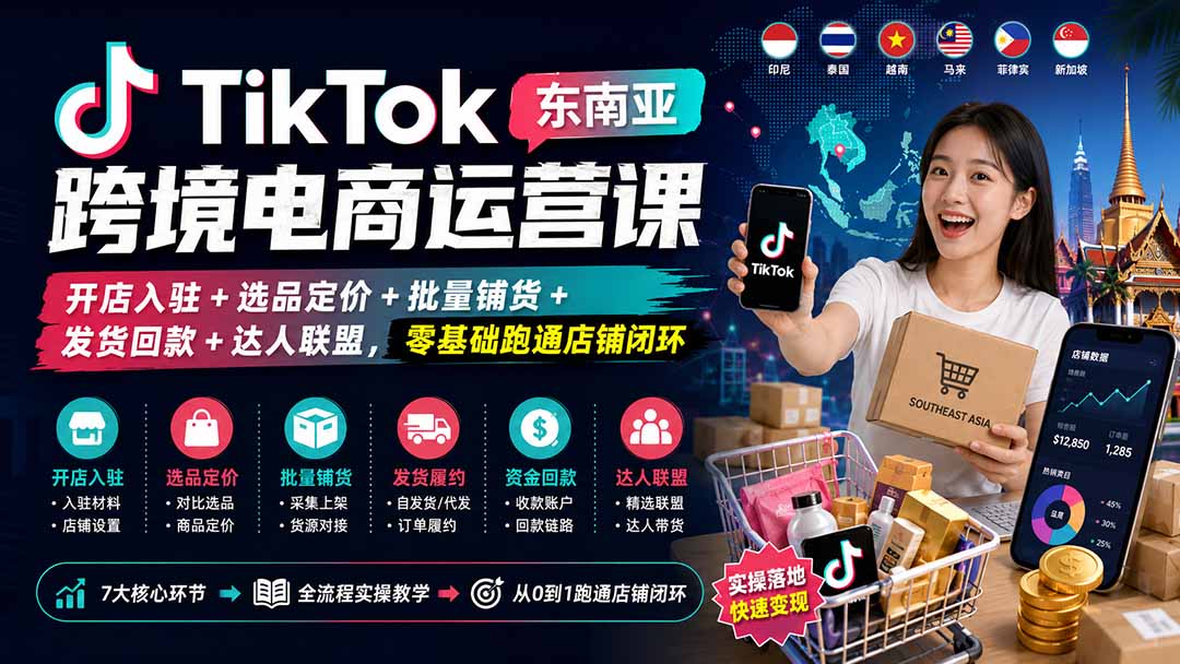 (20059期)TikTok东南亚跨境电商运营课:开店入驻+选品定价+批量铺货+发货回款+达人联盟,零基础跑通店铺闭环 20260826030153-6a8e57211d85b.jpg