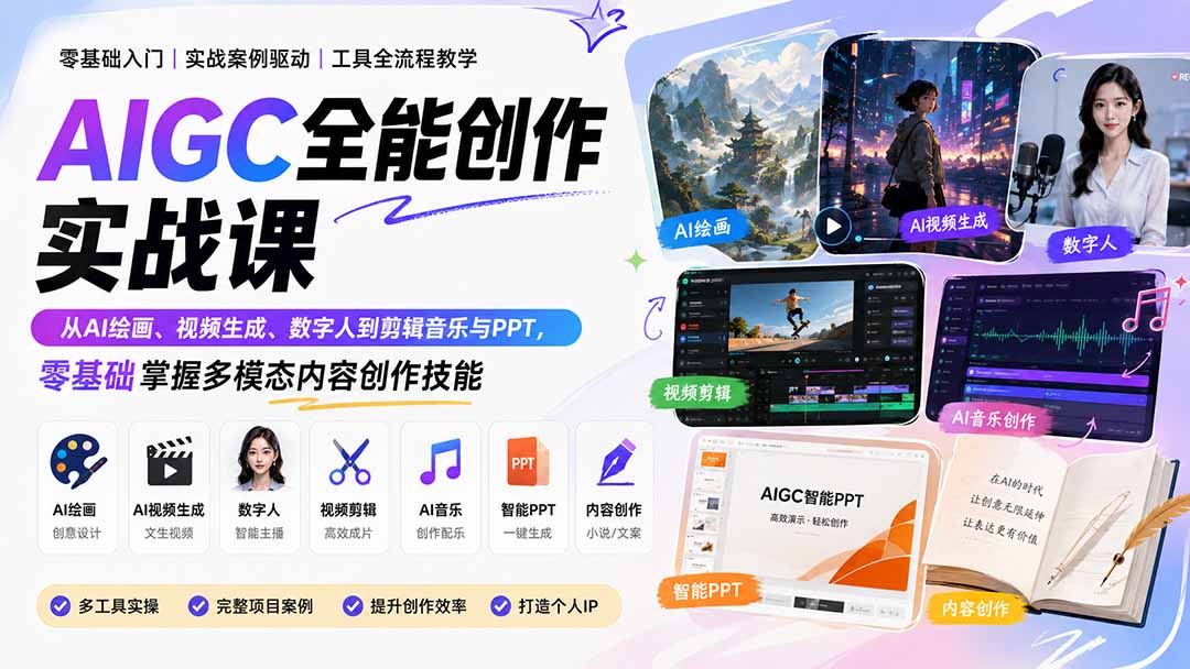 (20065期)AIGC全能创作实战课:从AI绘画、视频生成、数字人到剪辑音乐与PPT,零基础掌握多模态内容创作技能 20260826030218-6a8e573a7e299.jpg