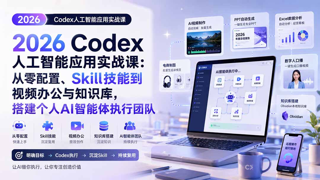 (20067期)2026 Codex人工智能应用实战课:从零配置、Skill技能到视频办公与知识库,搭建个人AI智能体执行团队 20260827030252-6a8fa8dca0d4f.jpg