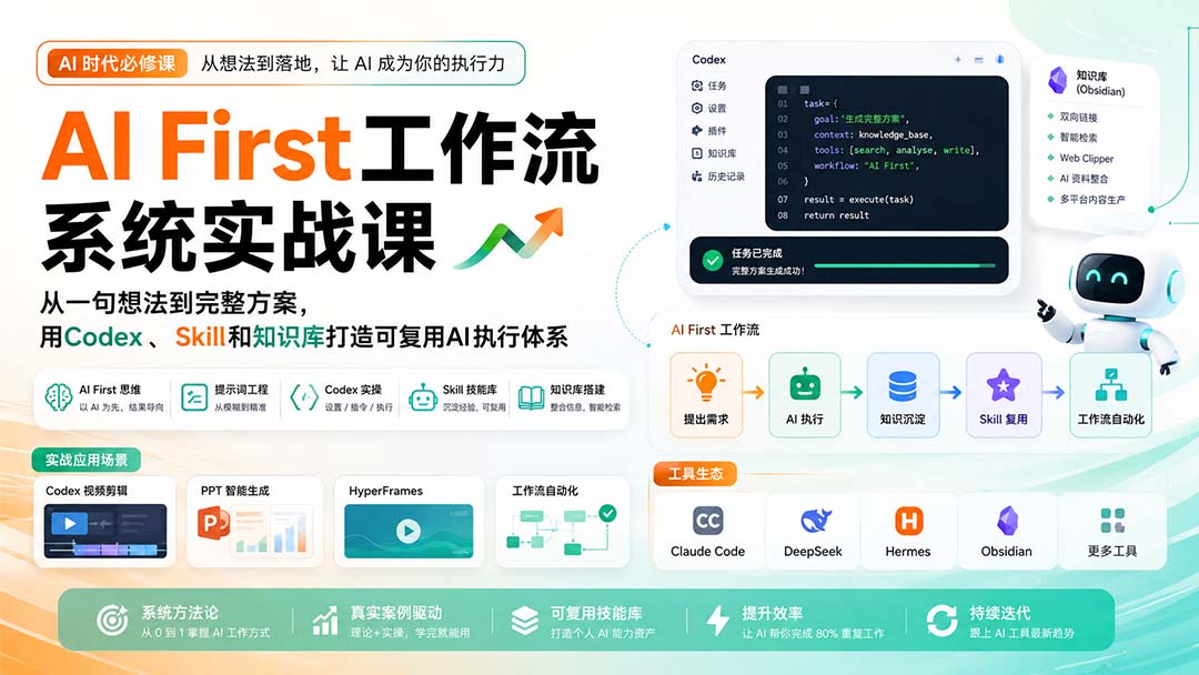(20104期)AI First工作流系统实战课:从一句想法到完整方案,用Codex、Skill和知识库打造可复用AI执行体系 20260828030438-6a90fac6e8a39.jpg