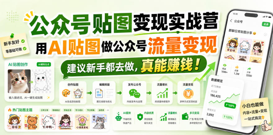 公众号贴图变现实战营,用AI贴图做公众号流量变现,建议新手都去做,真能賺钱! 20260828070029-6a91320d2644b.jpg