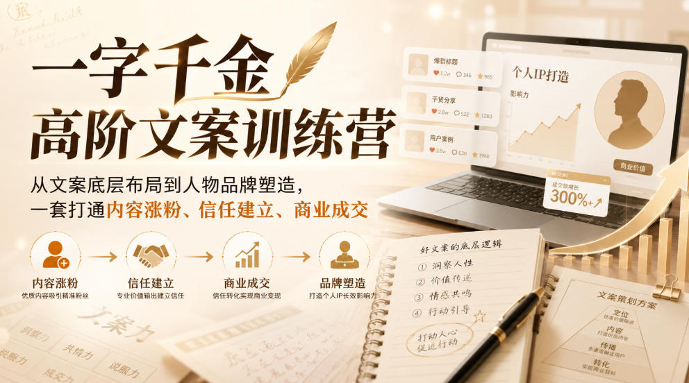 一字千金高阶文案训练营,从文案底层布局到人物品牌塑造,一套打通内容涨粉、信任建立、商业成交 20260829070035-6a928393789a7.jpg