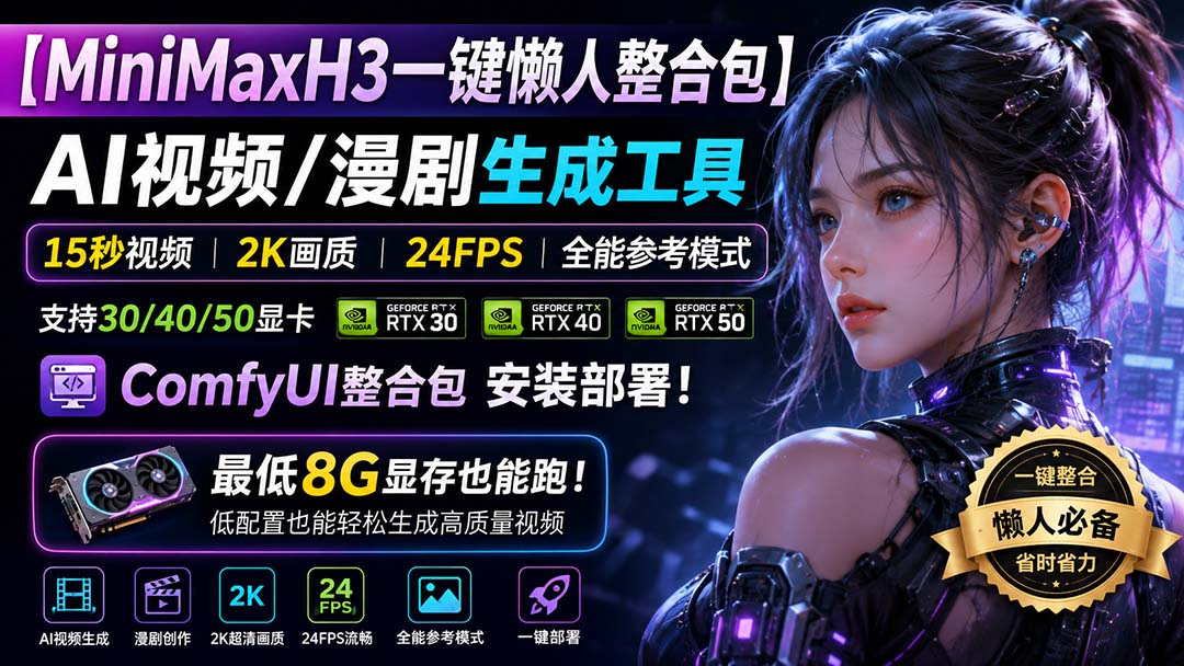 (20130期)MiniMaxH3一键懒人整合包:AI视频/漫剧生成工具,15秒视频_2K画质_24FPS_全能模式,支持30_40_50显卡,8g显存也能跑 20260830030107-6a939cf3dc0ec.jpg