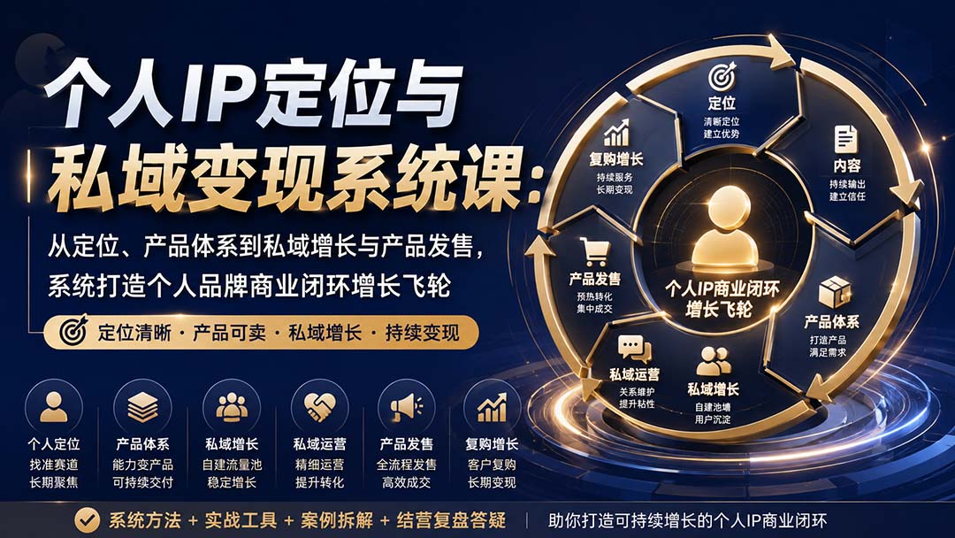 (20143期)个人IP定位与私域变现系统课:从定位、产品体系到私域增长与产品发售,系统打造个人品牌商业闭环增长飞轮 20260831050358-6a950b3e6a934.jpg