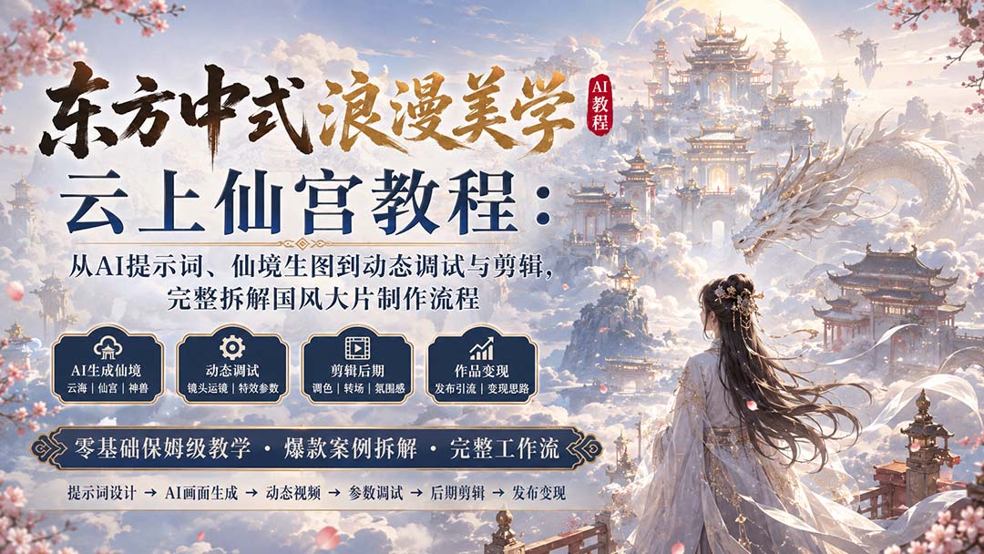 (20147期)东方中式浪漫美学云上仙宫教程:从AI提示词、仙境生图到动态调试与剪辑,完整拆解国风大片制作流程 20260831050434-6a950b62820b0.jpg