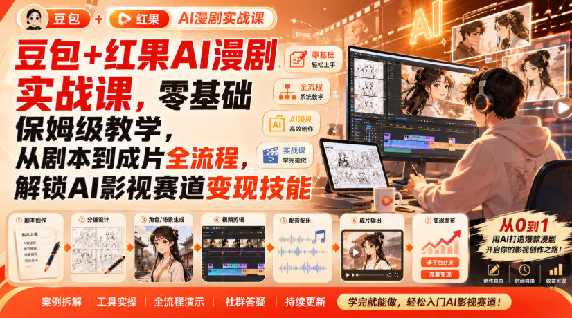 豆包+红果AI漫剧实战课,零基础保姆级教学,从剧本到成片全流程,解锁AI影视赛道变现技能 20260901050050-6a965c029920b.jpg