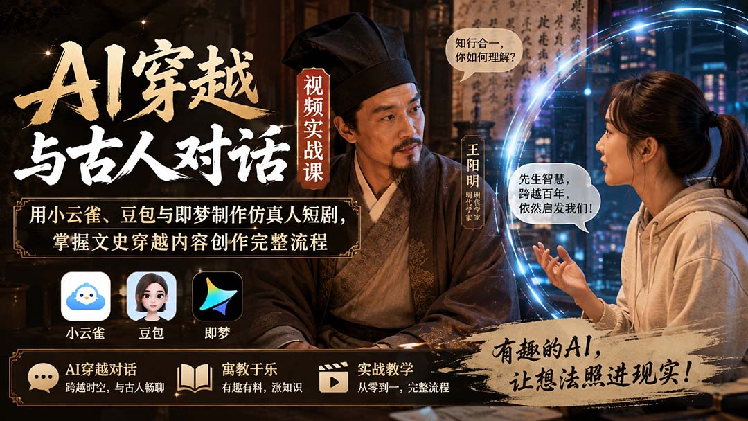 (20171期)AI穿越与古人对话视频实战课:用小云雀、豆包与即梦制作仿真人短剧,掌握文史穿越内容创作完整流程 20260901050543-6a965d27c112c.jpg