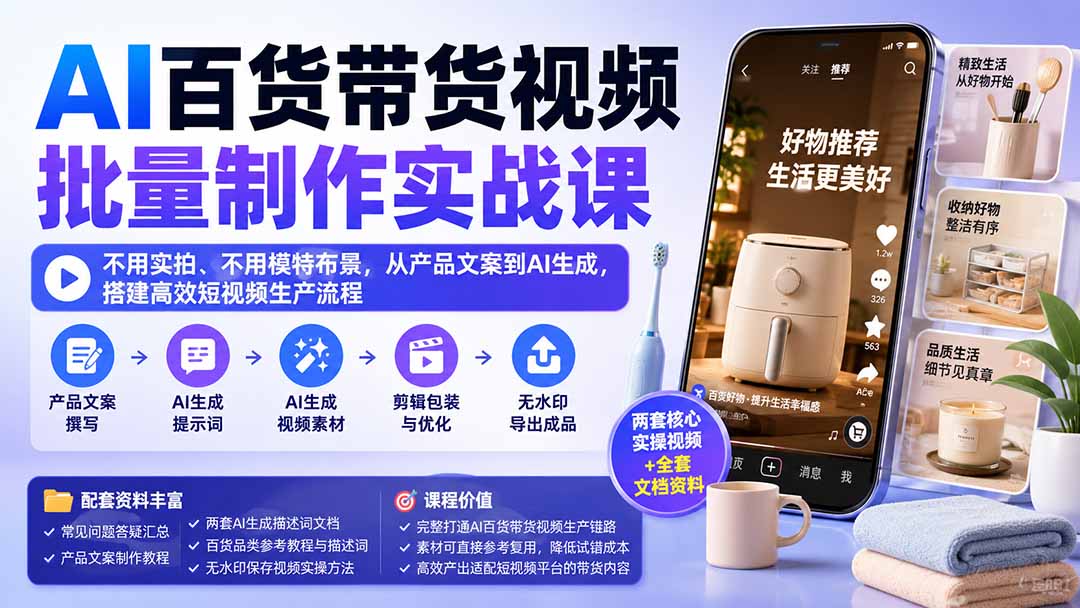 (20179期)AI百货带货视频批量制作实战课:不用实拍、不用模特布景,从产品文案到AI生成,搭建高效短视频生产流程 20260901050640-6a965d60c4447.jpg