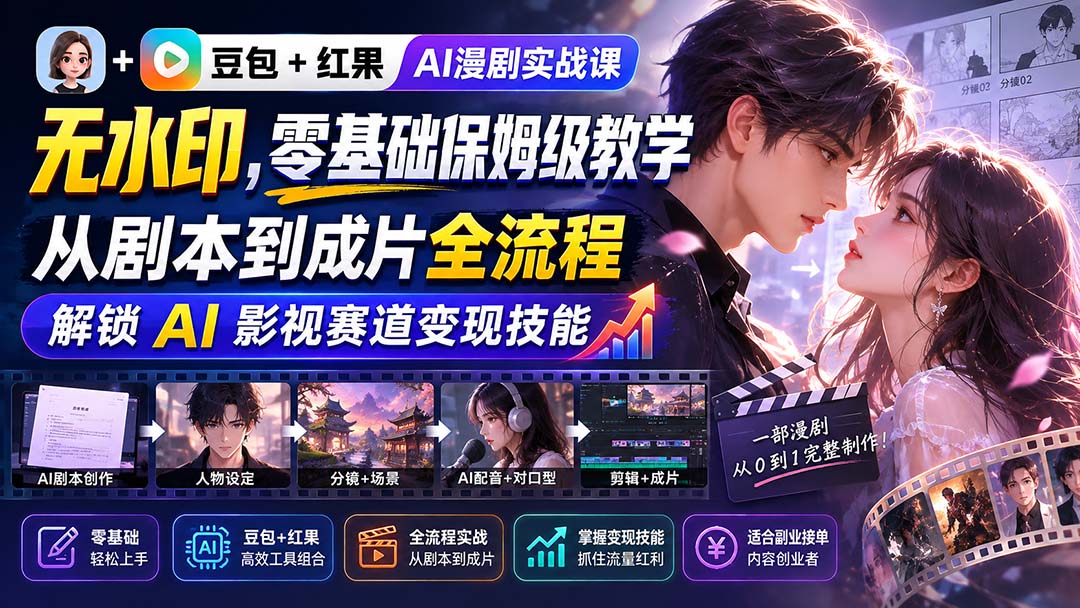 (20180期)豆包+红果AI漫剧实战课-无水印,零基础保姆级教学,从剧本到成片全流程,解锁 AI 影视赛道变现技能 20260901050646-6a965d66a7add.jpg