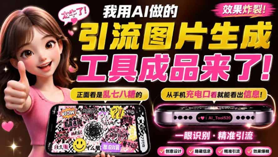 (20183期)自媒体引流工具来了,把你的微信藏到图片中,正面看是乱七八糟的乱码,手机平躺从充电口看就能看出实际内容 20260901050716-6a965d84e9cdd.jpg