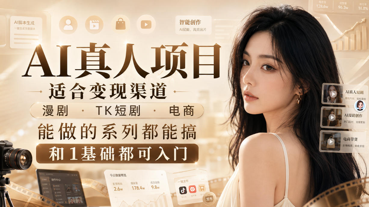 AI真人项目,适合变现渠道,漫剧,TK短剧,电商,能做的系列都能搞,0和1基础都可入门 20260902010130-6a97756a79973.jpg