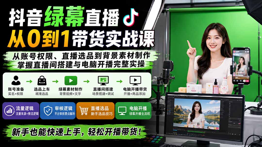 (20224期)抖音绿幕直播从0到1带货实战课:从账号权限、直播选品到背景素材制作,掌握直播间搭建与电脑开播完整实操 20260904010315-6a9a18d38e20a.jpg