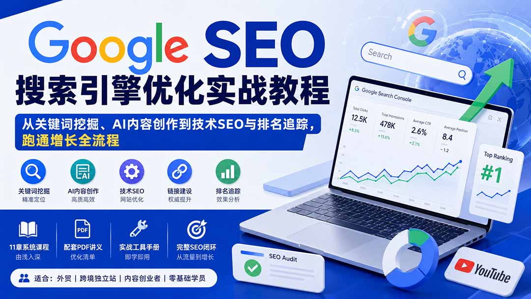 (20241期)Google SEO搜索引擎优化实战教程:从关键词挖掘、AI内容创作到技术SEO与排名追踪,跑通增长全流程 20260904010449-6a9a1931a1fbd.jpg