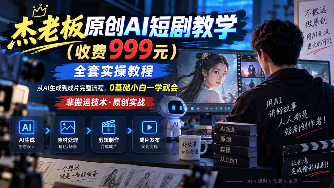(20254期)杰老板原创AI短剧教学(收费999元),全套实操教程,0基础小白一学就会,非搬运技术 20260905030341-6a9b868d63f7c.jpg