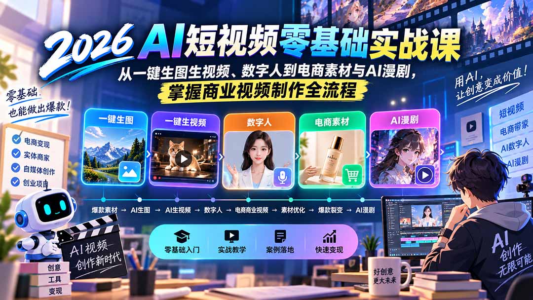 (20263期)2026AI短视频零基础实战课:从一键生图生视频、数字人到电商素材与AI漫剧,掌握商业视频制作全流程 20260906030317-6a9cd7f5eab77.jpg