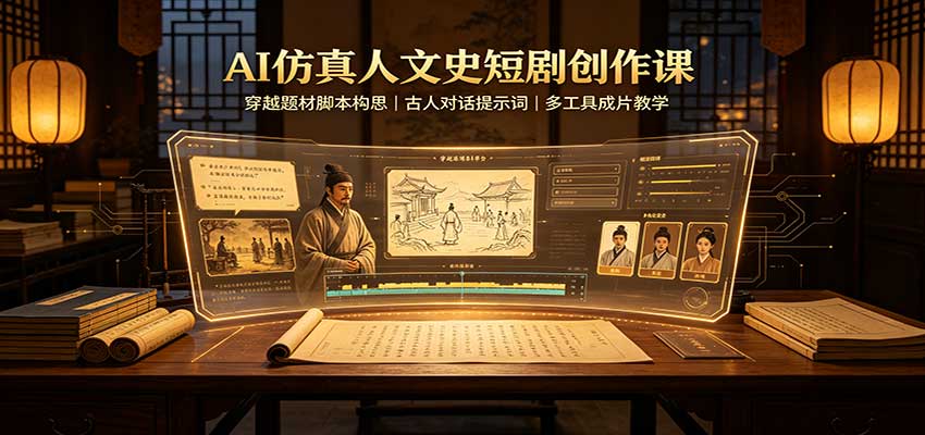 AI仿真人文史短剧创作课:穿越题材脚本构思,古人对话提示词,多工具成片教学 20260906030342-6a9cd80e55889.jpg