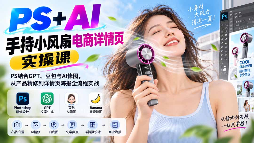(20273期)PS+AI手持小风扇电商详情页实操课:PS结合GPT、豆包与AI修图,从产品精修到详情页海报全流程实战 20260906030418-6a9cd83283f9c.jpg