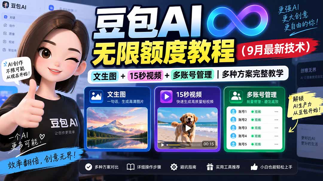 (20288期)豆包AI无限额度教程(9月最新技术)|文生图+15秒视频+多账号管理|多种方案完整教学 20260907030528-6a9e29f82f6ac.jpg