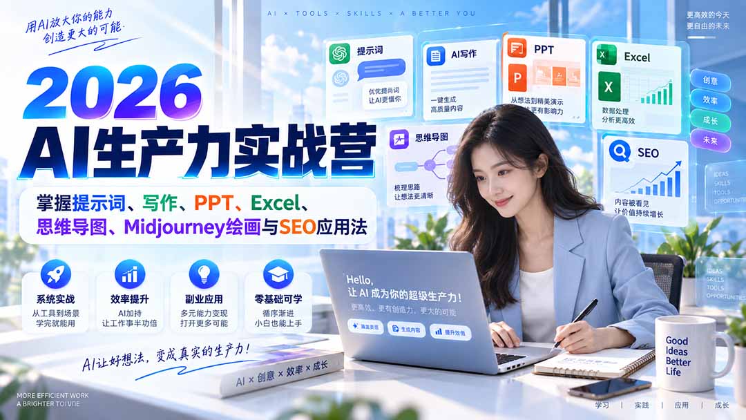 (20307期)2026AI生产力实战营:掌握提示词、写作、PPT、Excel、思维导图、Midjourney绘画与SEO应用法 20260908030234-6a9f7aca6c954.jpg