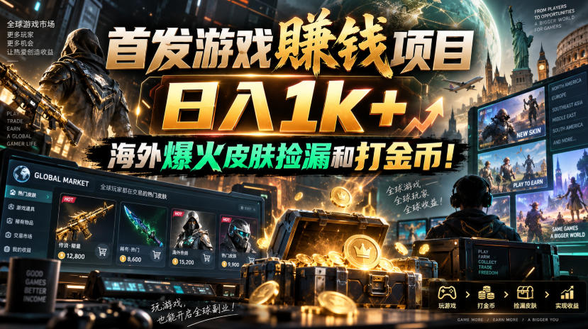 首发游戏賺钱项目,日入1k+,海外爆火皮肤捡漏和打金币!【揭秘】 20260910070246-6aa25616b6a8f.jpg