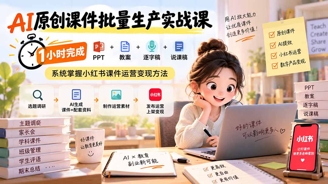 (20351期)AI原创课件批量生产实战课:1小时完成PPT+教案+逐字稿+说课稿,系统掌握小红书课件运营变现方法 20260910070602-6aa256da19715.jpg