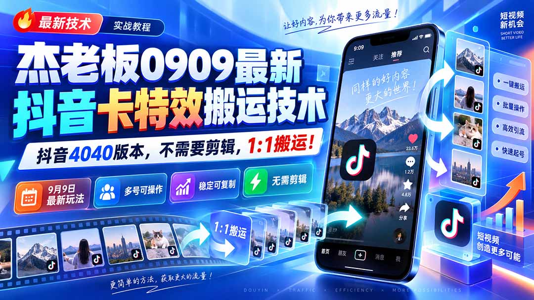 (20369期)杰老板0909最新抖音卡特效搬运技术,抖音4040版本,不需要剪辑,1:1搬运! 20260910130055-6aa2aa0796a0c.jpg
