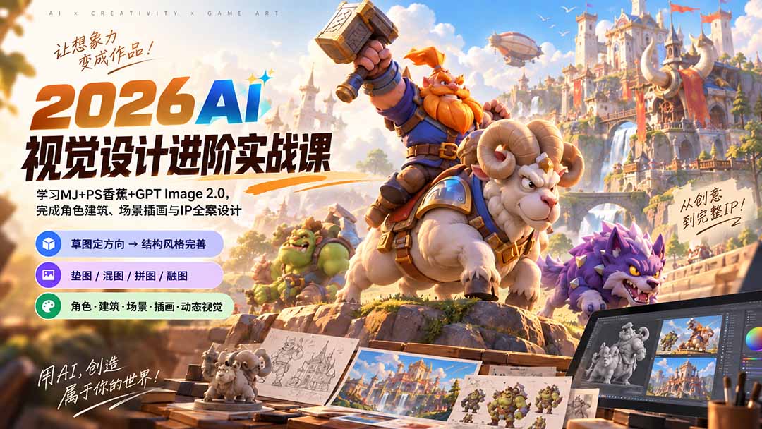 (20424期)2026AI视觉设计进阶实战课-更新:学习MJ+PS香蕉+GPT Image 2.0,完成角色建筑、场景插画与IP全案设计 20260913050056-6aa62e0867bae.jpg