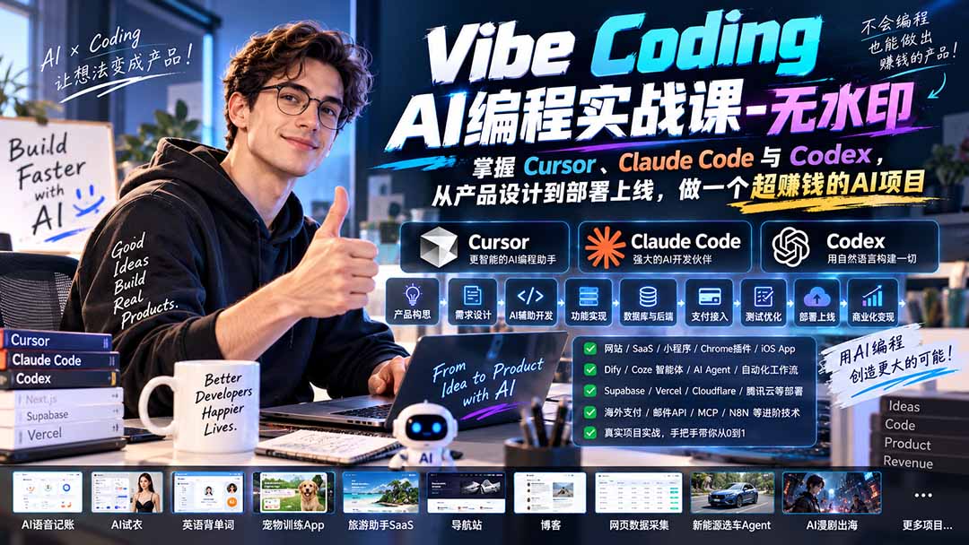 (20431期)Vibe Coding AI编程实战课-无水印:掌握Cursor、Claude Code与Codex,从产品设计到部署上线,做一个超赚钱的AI项目 20260913090054-6aa66646e4867.jpg