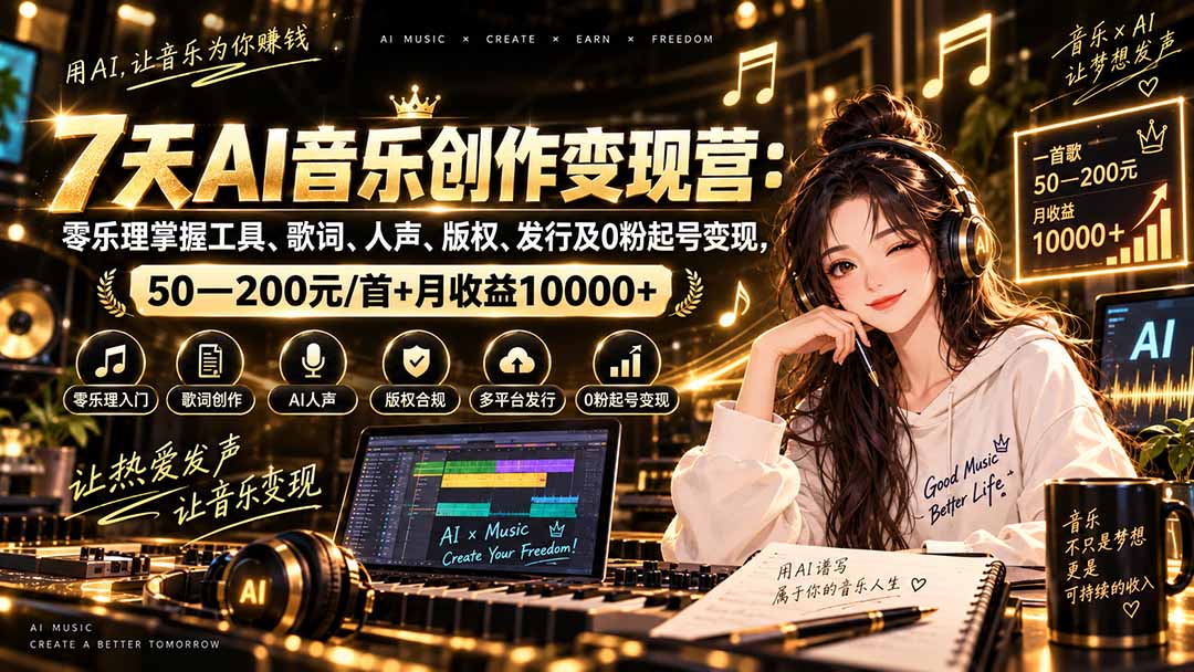 (20442期)AI音乐创作变现营:零乐理掌握工具、歌词、人声、版权、发行及0粉起号变现,50—200元/首+月收益10000+ 20260914050111-6aa77f97c7429.jpg