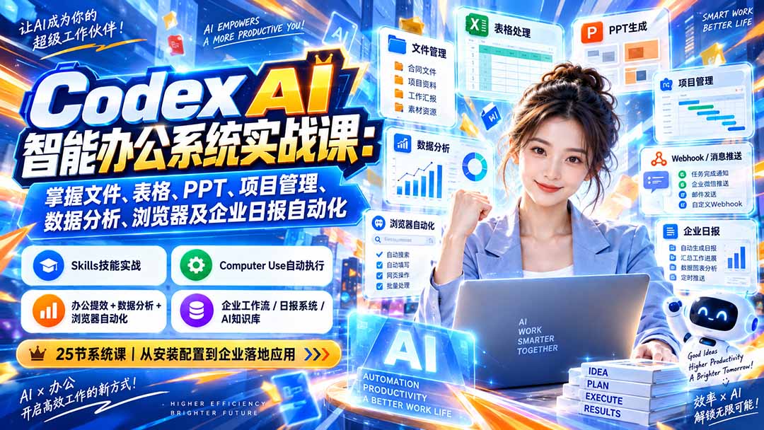 (20446期)Codex AI智能办公系统实战课:掌握文件、表格、PPT、项目管理、数据分析、浏览器及企业日报自动化 20260914050128-6aa77fa8a4f9b.jpg
