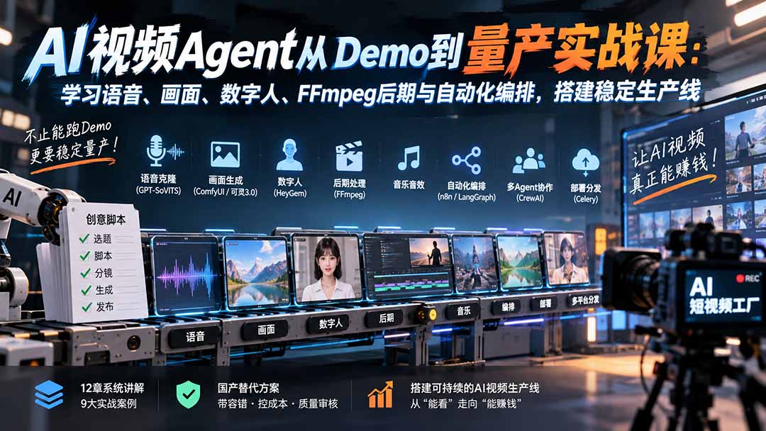 (20451期)AI视频Agent从Demo到量产实战课:学习语音、画面、数字人、FFmpeg后期与自动化编排,搭建稳定生产线 20260914070124-6aa79bc4d48de.jpg