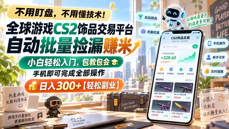 (20454期)全球游戏CS2饰品交易平台自动批量捡漏赚米,小白轻松入门,包教包会,手机即可完成全部操作,日入300+【轻松副业】 20260914130104-6aa7f010e42a8.jpg