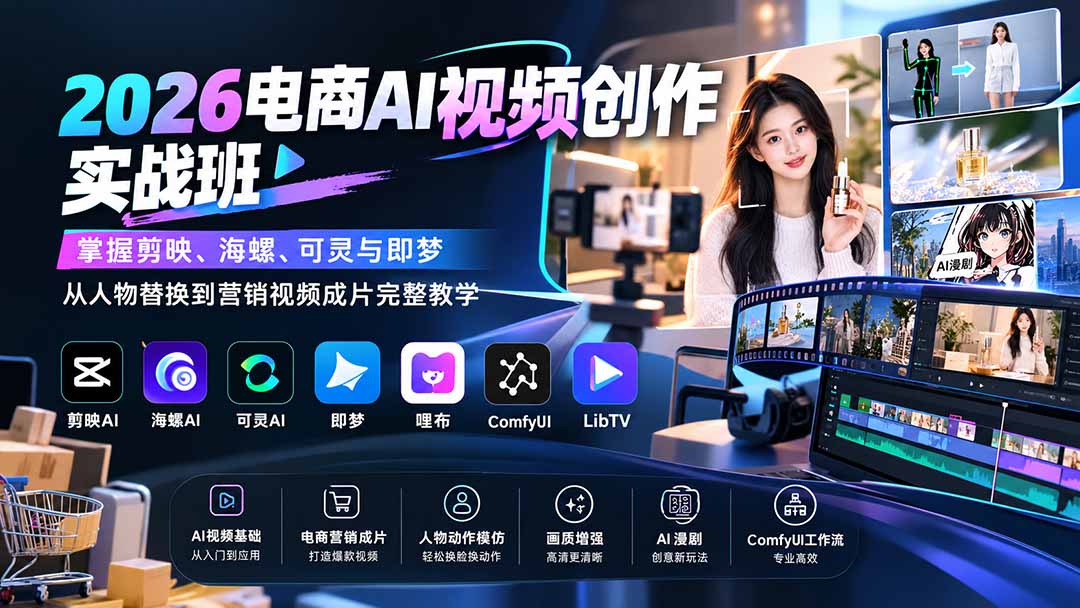 (20466期)2026电商AI视频创作实战班:掌握剪映、海螺、可灵与即梦,从人物替换到营销视频成片完整教学 20260915050141-6aa8d1353635c.jpg