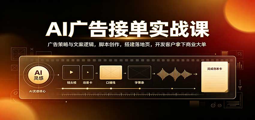 AI广告接单实战课:广告策略与文案逻辑,脚本创作,搭建落地页,开发客户拿下商业大单 20260915170230-6aa97a26c7cc0.jpg