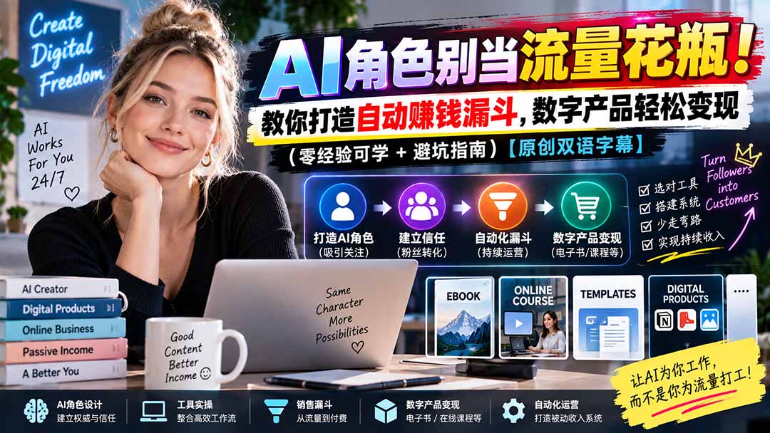 (20475期)AI角色别当流量花瓶!教你打造自动赚钱漏斗,数字产品轻松变现(零经验可学+避坑指南)【原创双语字幕】 20260915170253-6aa97a3d05af5.jpg