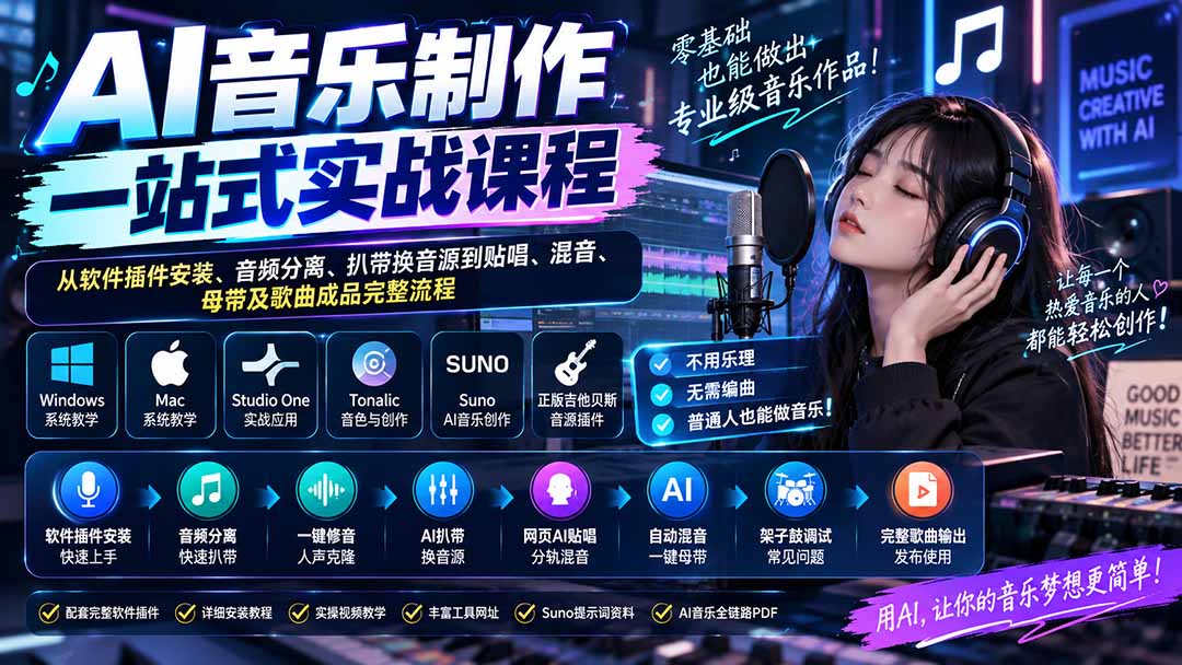 (20490期)AI音乐制作一站式实战课程:从软件插件安装、音频分离、扒带换音源到贴唱、混音、母带及歌曲成品完整流程 20260916050203-6aaa22cbb172d.jpg