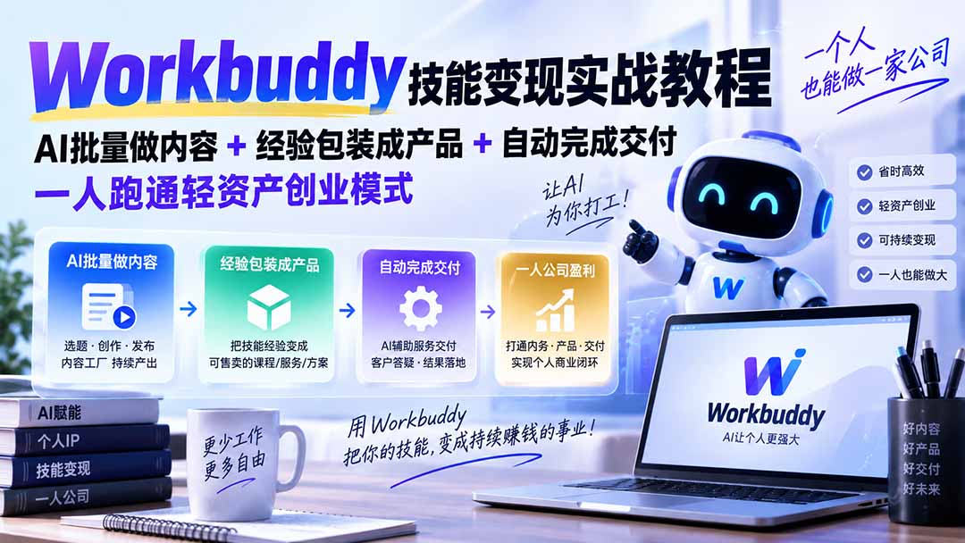 (20492期)Workbuddy技能变现实战教程:AI批量做内容+经验包装成产品+自动完成交付,一人跑通轻资产创业模式 20260916050215-6aaa22d76169d.jpg