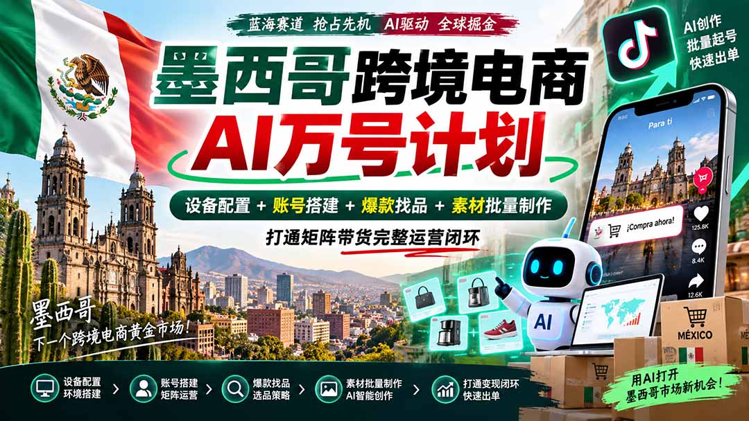 (20500期)墨西哥AI跨境电商万号计划|设备配置+账号搭建+爆款找品+素材批量制作,打通矩阵带货完整运营闭环 20260916090107-6aaa5ad3156e3.jpg