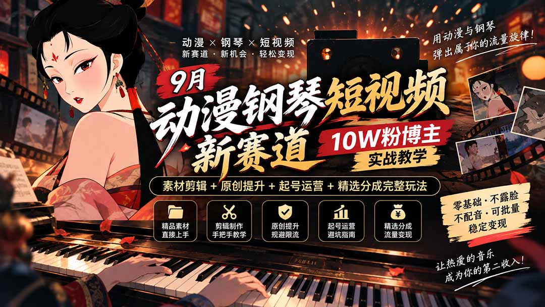 (20506期)9月动漫钢琴短视频新赛道|10W粉博主实战教学,素材剪辑+原创提升+起号运营+精选分成完整玩法 20260916110107-6aaa76f374e9f.jpg