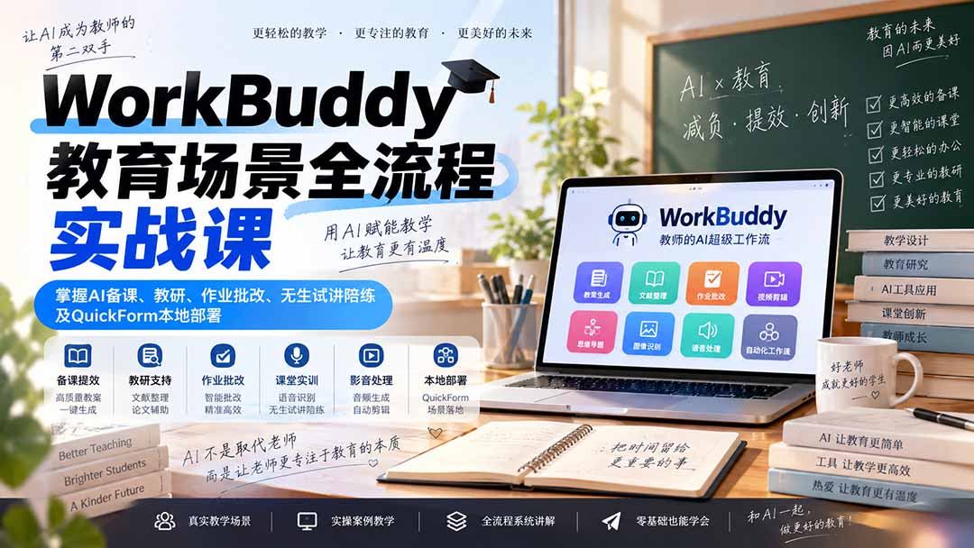 (20518期)WorkBuddy教育场景全流程实战课:掌握AI备课、教研、作业批改、无生试讲陪练及QuickForm本地部署 20260917070038-6aab9016d8b2f.jpg