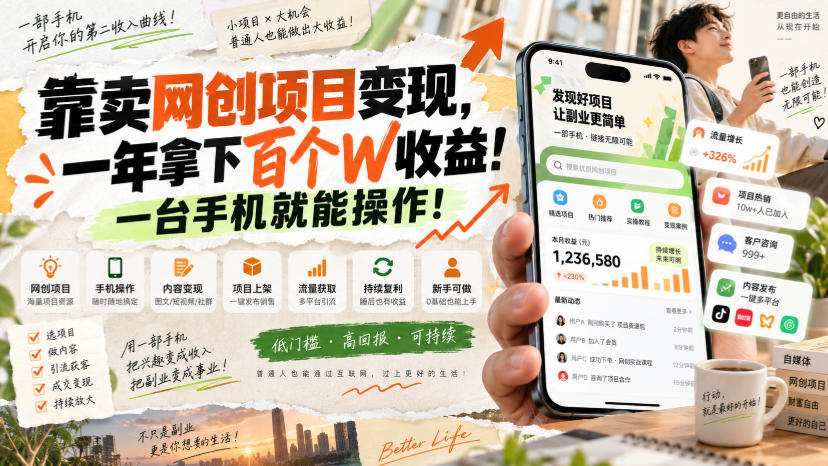 网创小程序虚拟资料变现,一年拿下百万收益,一部手机就可以做,0成本变现副业! 20260917070116-6aab903c70716.jpg