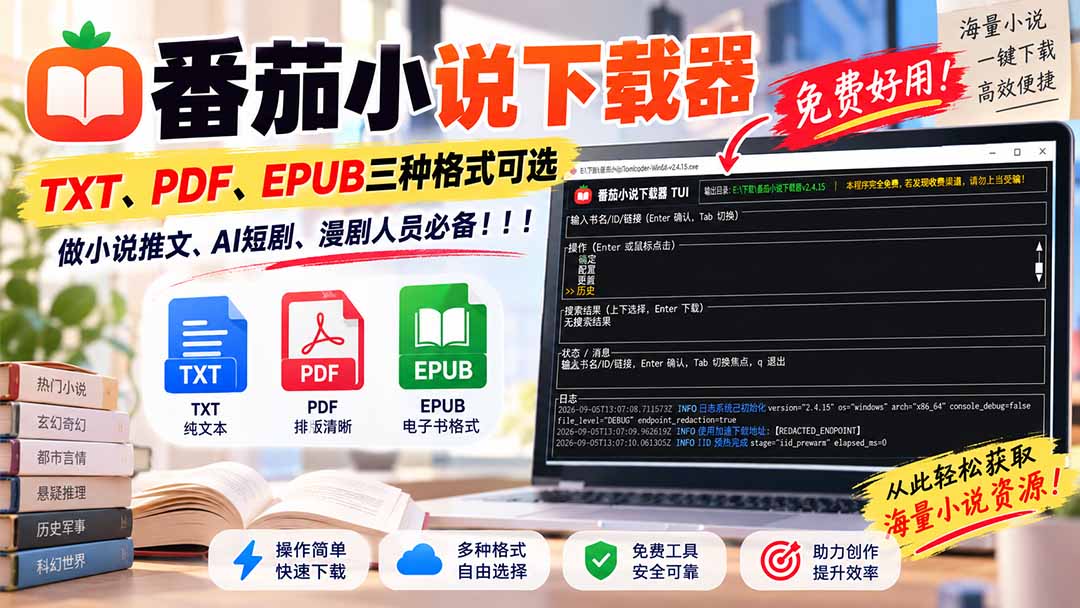 (20529期)番茄小说下载器,TXT、PDF、EPUB三种格式可选,做小说推文、AI短剧、漫剧人员必备! 20260918050119-6aacc59fd708e.jpg