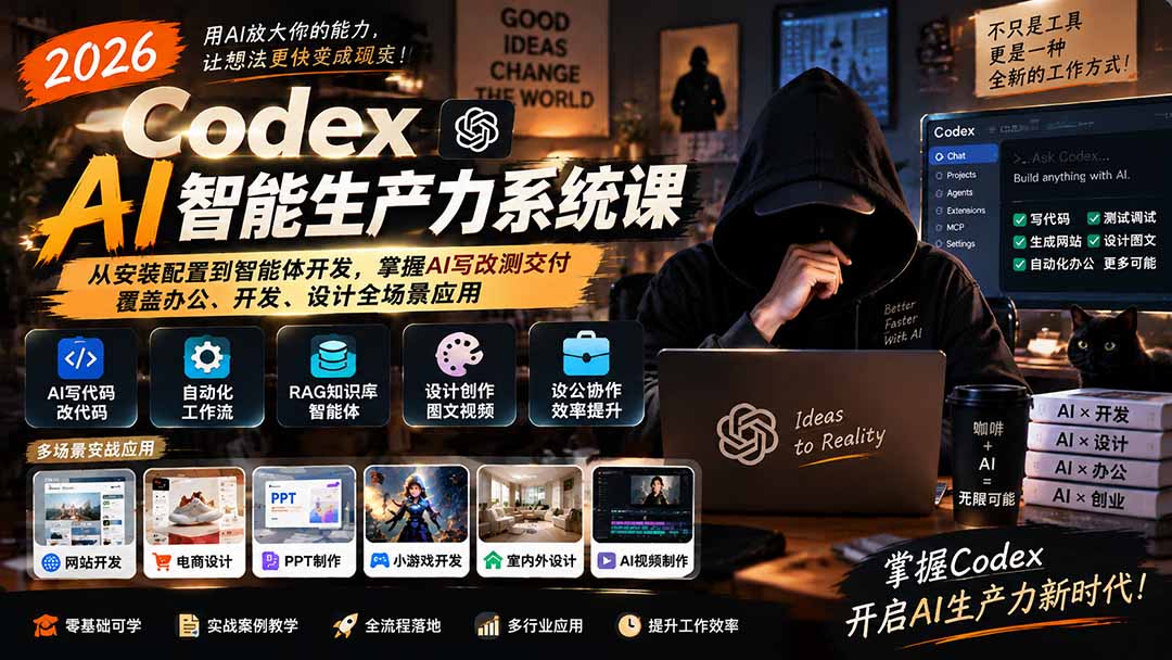 (20535期)2026 Codex AI智能生产力系统课-更新|从安装配置到智能体开发,掌握AI写改测交付,覆盖办公、开发、设计全场景应用 20260918070055-6aace1a710250.jpg