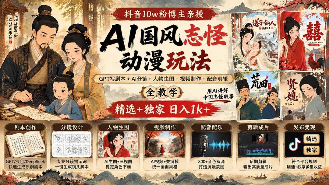 (20538期)抖音10w粉博主亲授AI国风志怪动漫玩法|GPT写剧本+AI分镜+人物生图+视频制作+配音剪辑全教学|精选+独家日入1k+ 20260918090114-6aacfddac3a99.jpg