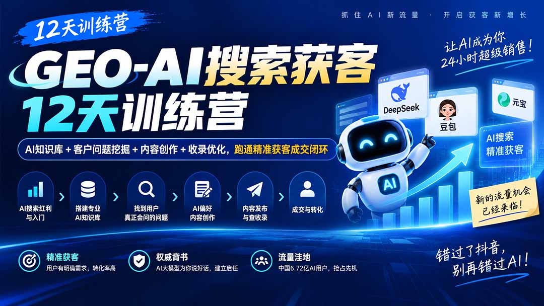 (20544期)GEO-AI搜索获客12天训练营|AI知识库+客户问题挖掘+内容创作+收录优化,跑通精准获客成交闭环 20260919050114-6aae171ac7e0e.jpg