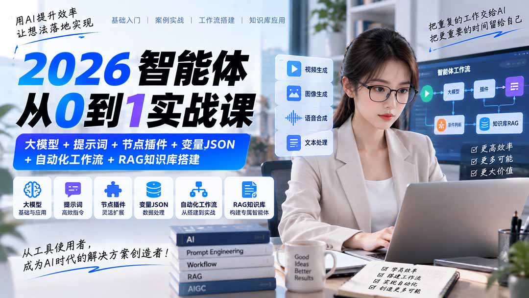 (20546期)2026智能体从0到1实战课|大模型+提示词+节点插件+变量JSON+自动化工作流+RAG知识库搭建 20260919050132-6aae172ca14cd.jpg
